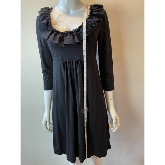 J. Crew Womens Ruffled Neck Empire Waist Dress 18638SP10 3/4 Sleeve Black Small - Picture 3 of 9